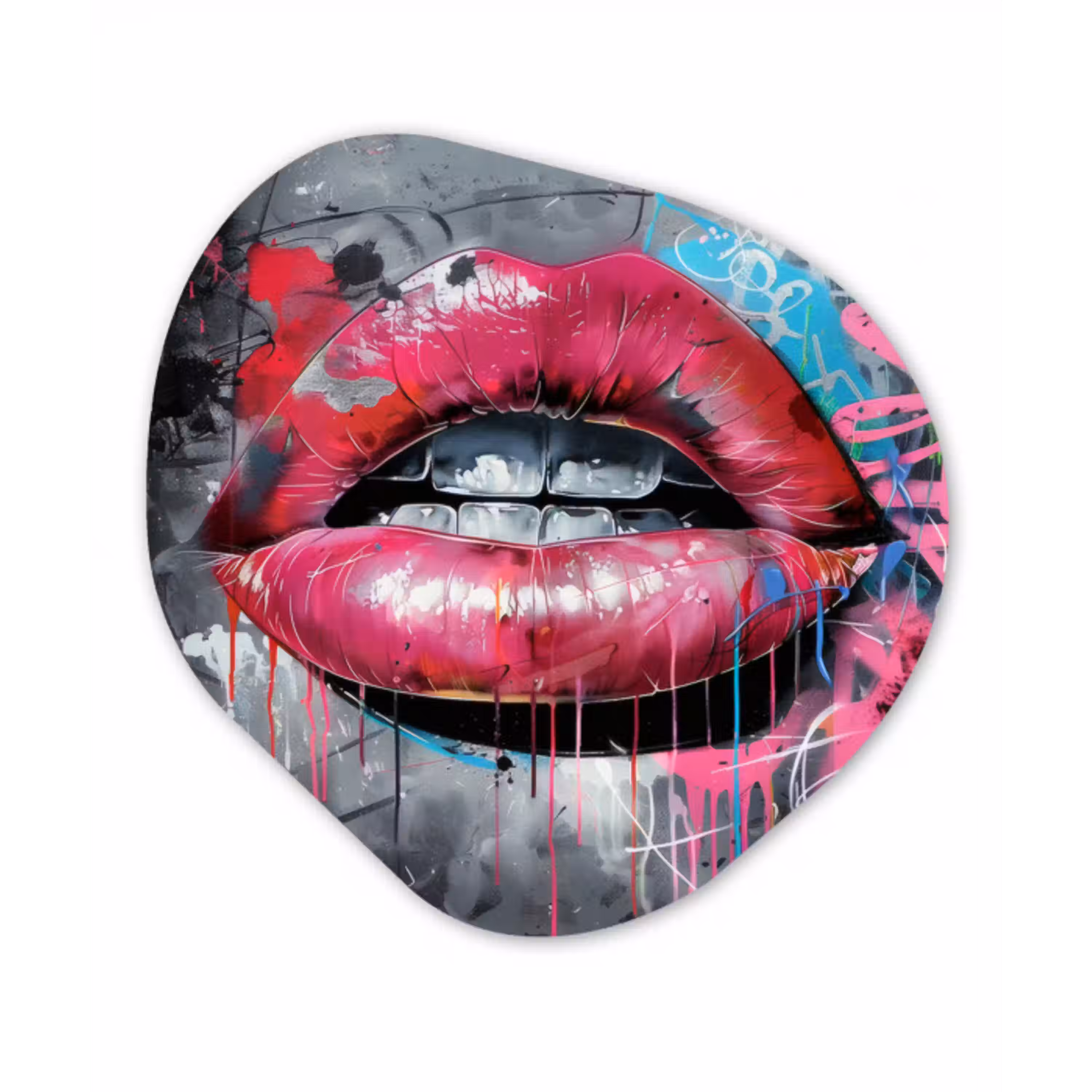 Lippen - Felroze - Graffiti - Verfstrepen Wandcirkel Organisch Plexiglas middel -3d