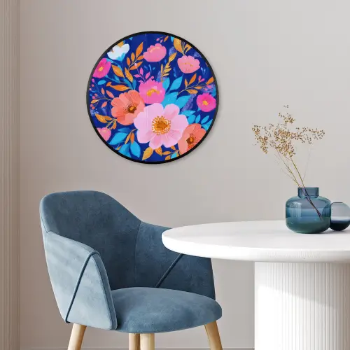 Bloemen - Blauw - Roze Fotolijst rond zonder passe partout klein -sfeer2