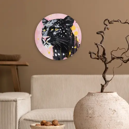 Zwart - Panter - Roze - Abstract Wandcirkel plexiglas klein -sfeer1