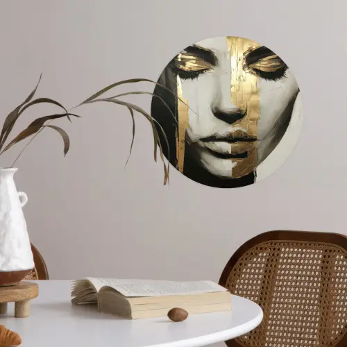 Ogen - Gezicht - Goud - Strepen Wandcirkel behangsticker klein -sfeer3