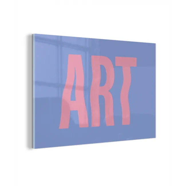 Glas schilderij - Art - Roze - Blauw