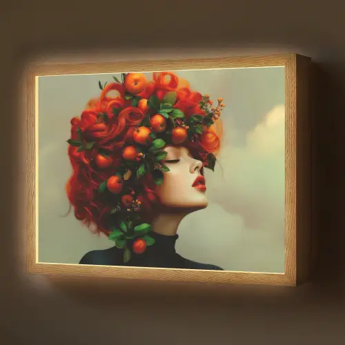 Vrouw - Appels - Rood - Bladeren Light Box met batterij (Wandlamp) middel -z3d_website