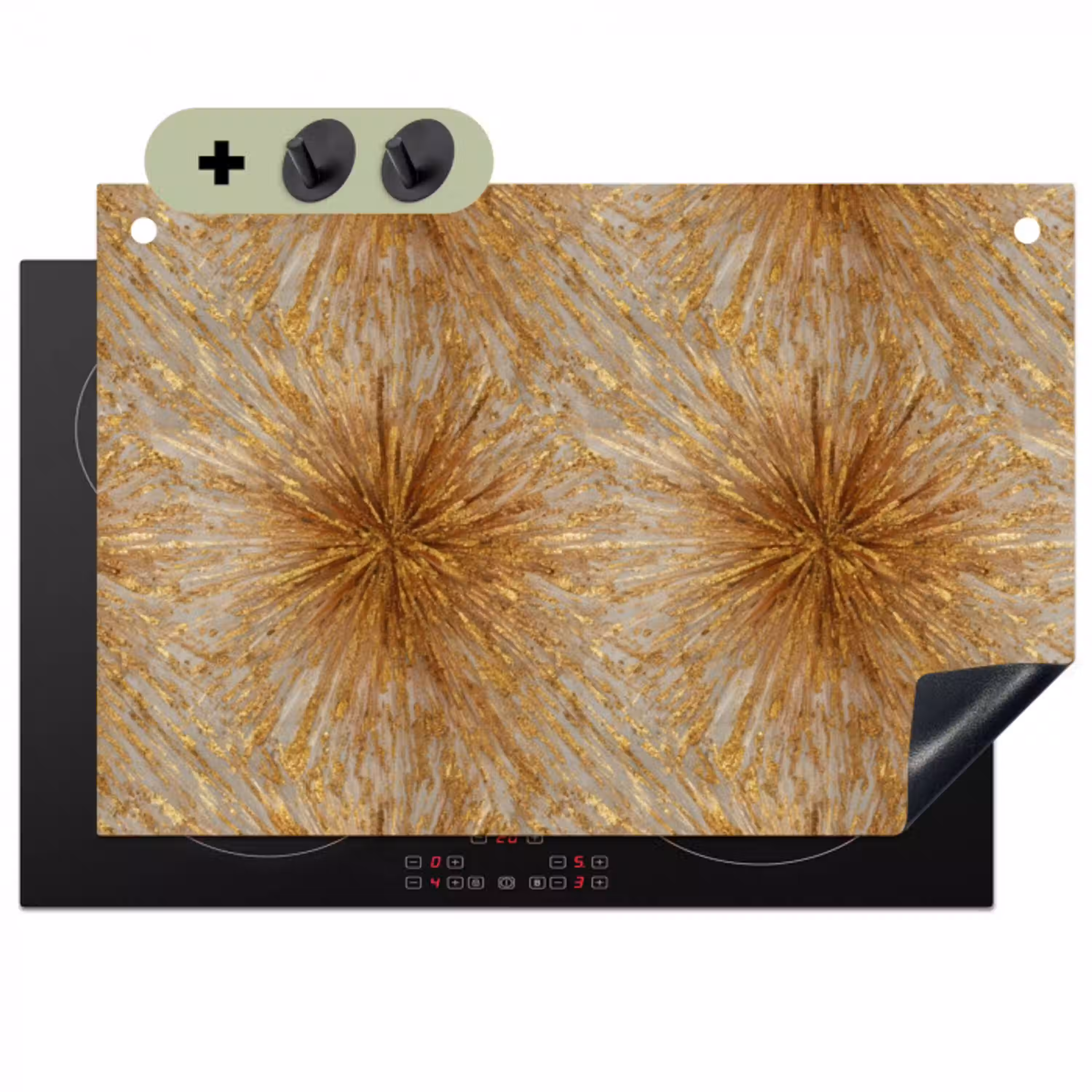 Explosie - Abstract - Goud - Wit Inductie beschemer met haakjes klein 777 -3d