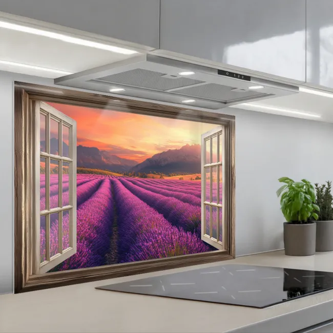 Fond de hotte - Transparent - Lavande - Paysage - Fleurs - Violet