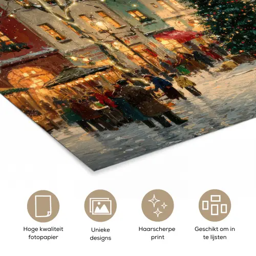 Kerstsfeer - Stadsplein - Kleurrijk poster papier klein -closeup_NL