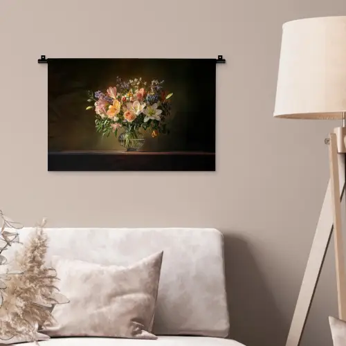 Glazen - Bloemen - Boeket - Kleuren Wandkleed katoen klein -sfeer4