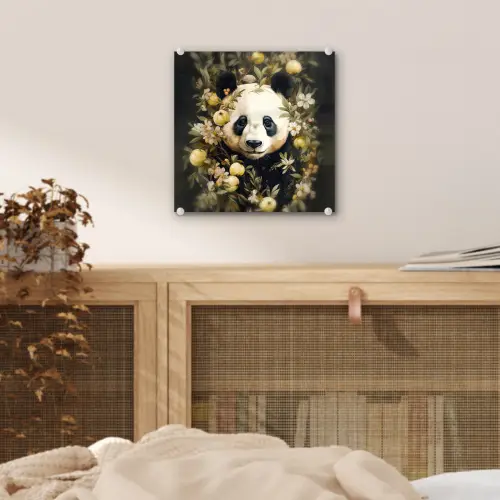 Panda - Pandabeer - Wilde dieren - Natuur - Bloemen plexiglas 5mm klein -sfeer4