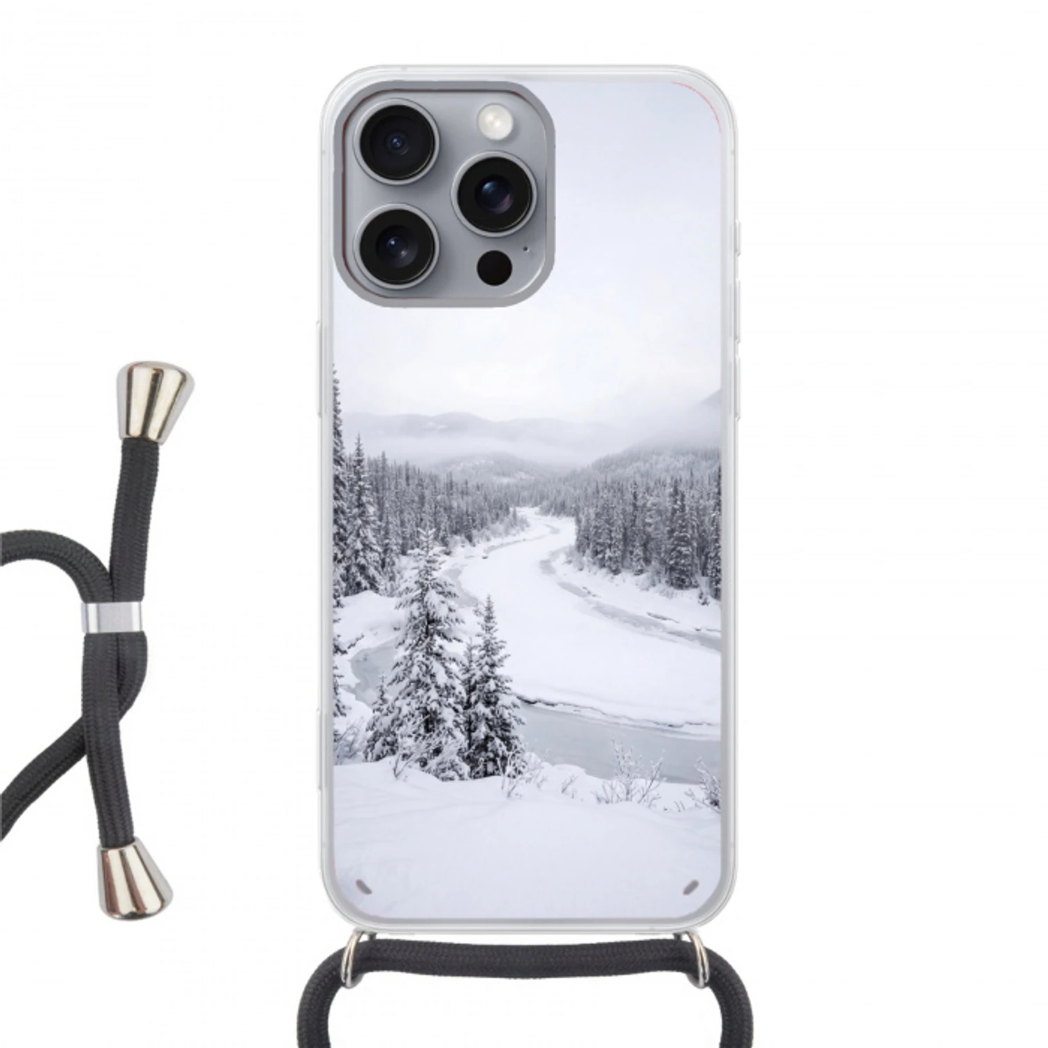Rivier - Bevroren - Landschap - Winter Hoesje iPhone 16 Pro Max met koord klein -3d