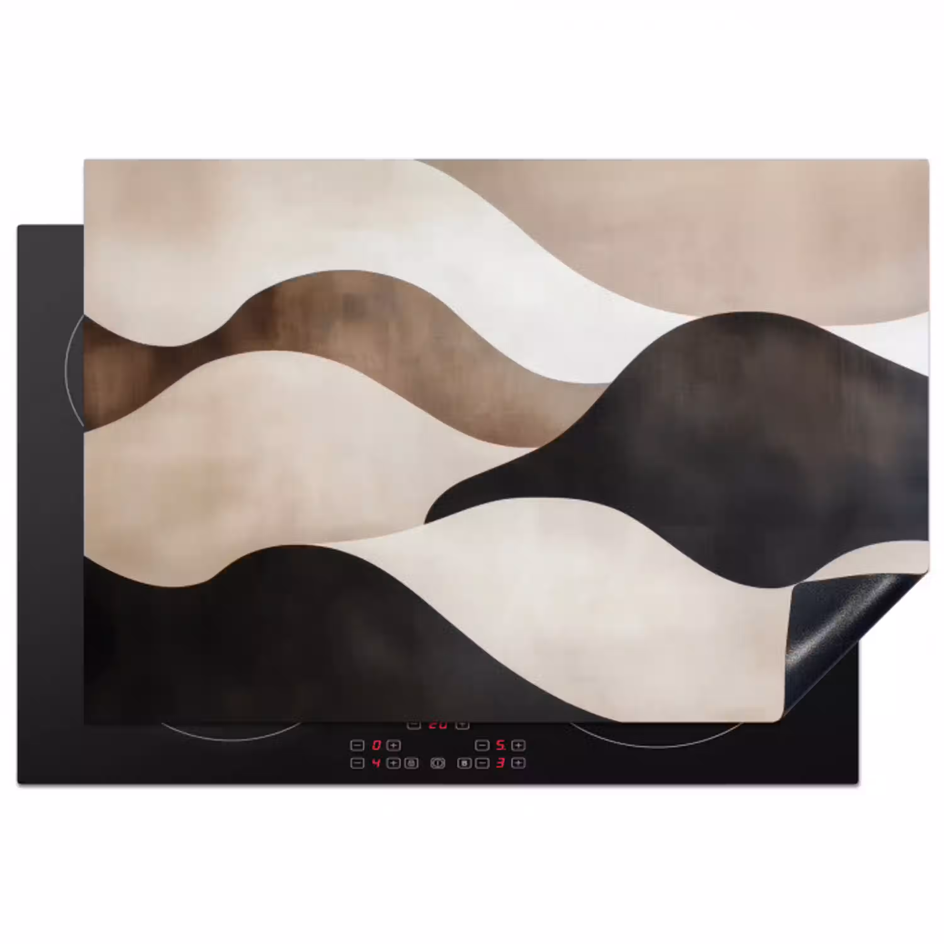 Golven - Abstract - Beige Inductie beschermer vinyl 3mm klein -3d