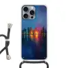 Skyline - Penseelstreken - Donkerblauw - Lichtgevend Hoesje iPhone 16 Pro Max met koord klein -3d
