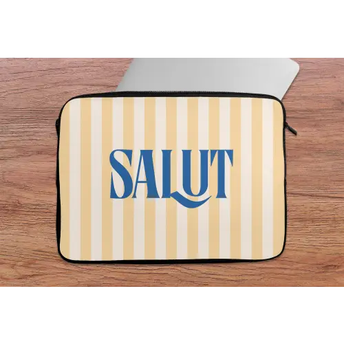 Salut - Quote - Strepen - Geel - Blauw - Wit laptophoes neopreen klein -tafel