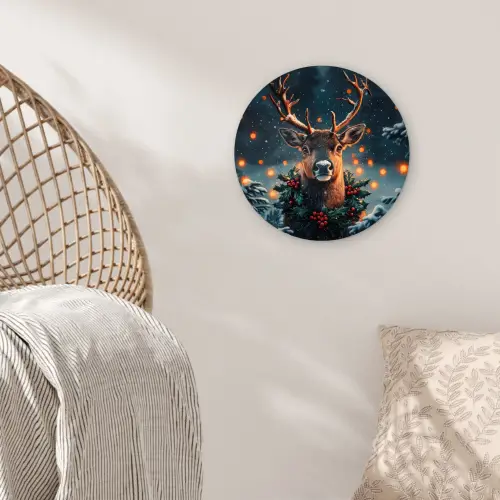 Hert - Kerst - Winter - Sneeuw - Kerstkrans Wandcirkel kunststof plaat 5mm dik klein -sfeer5