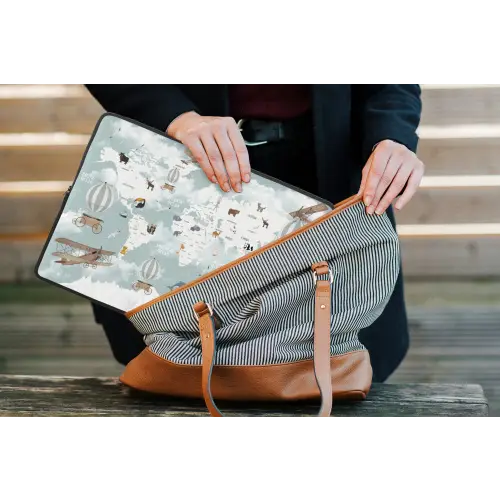 Wereldkaart - Kind - Vliegtuig laptophoes neopreen klein -tas