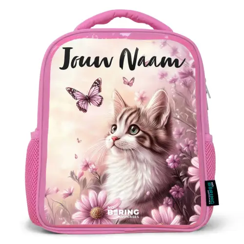 Kitten - Vlinders - Paars - Bloemen Kinderrugzak - Roze middel -3d
