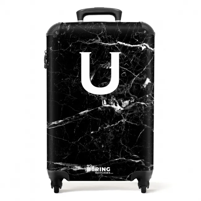 Suitcase - Marble - Letter U - Black - Marble print