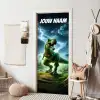 Stoere T-rex in jungle met bliksem en de tekst “Deze kamer is van: jouw naam”. deurposter klein -sfeer6