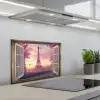 Doorkijk - Parijs - Eiffeltoren - Roze - Kersenbloesem keuken achterwand spatscherm klein -3d_schuin