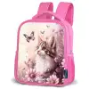 Kat - Paars - Vlinders - Bloemen Kinderrugzak - Roze middel -schuin