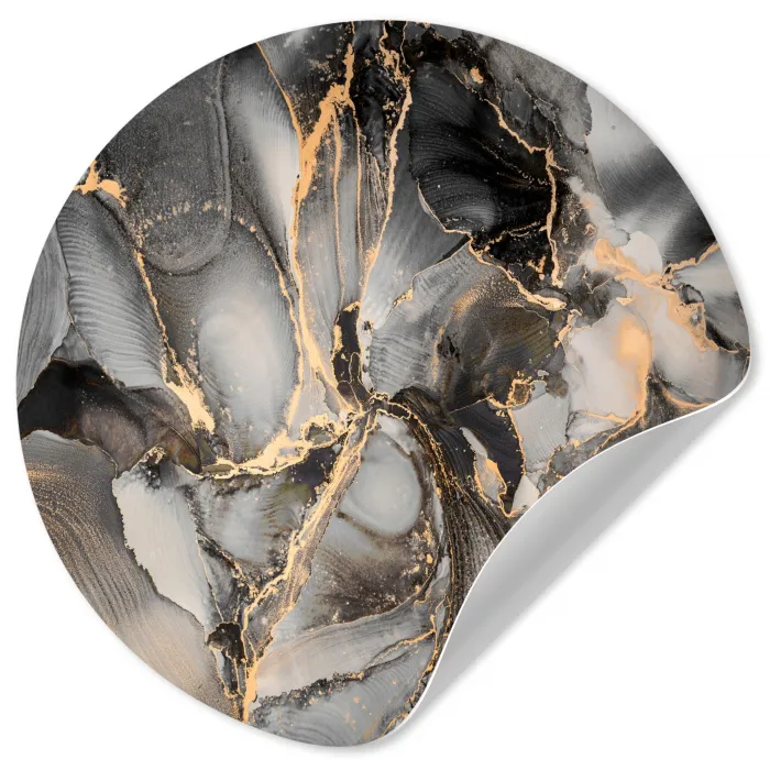 Grijs - Luxe  - Goud - Marmer Wandcirkel behangsticker klein -3d