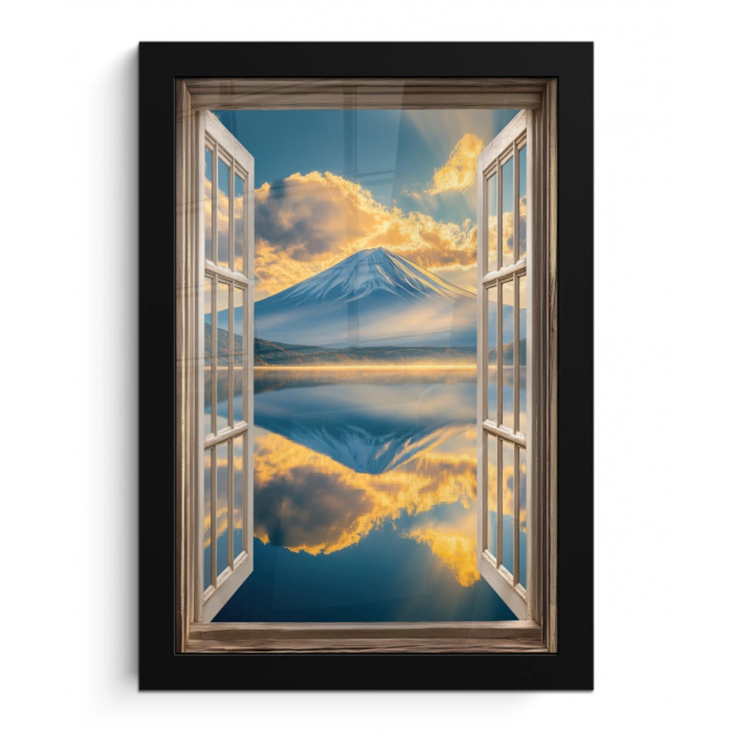 Doorkijk - Landschap - Bergen - Uitzicht - Raam fotolijst zwart zonder passe partout klein -3d