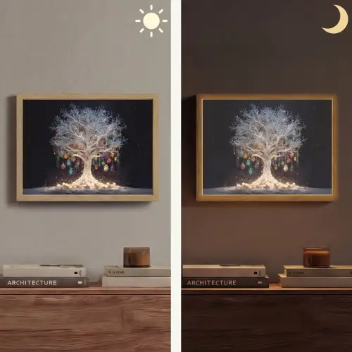 Sneeuwboom  - Lichtjes - Wit - Kleurrijk Light Box met batterij (Wandlamp) middel -sfeer3