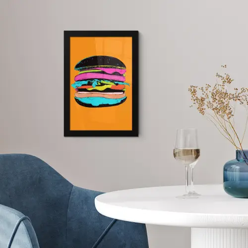 Hamburger - Kleurrijk - Speels fotolijst zwart zonder passe partout klein -sfeer4