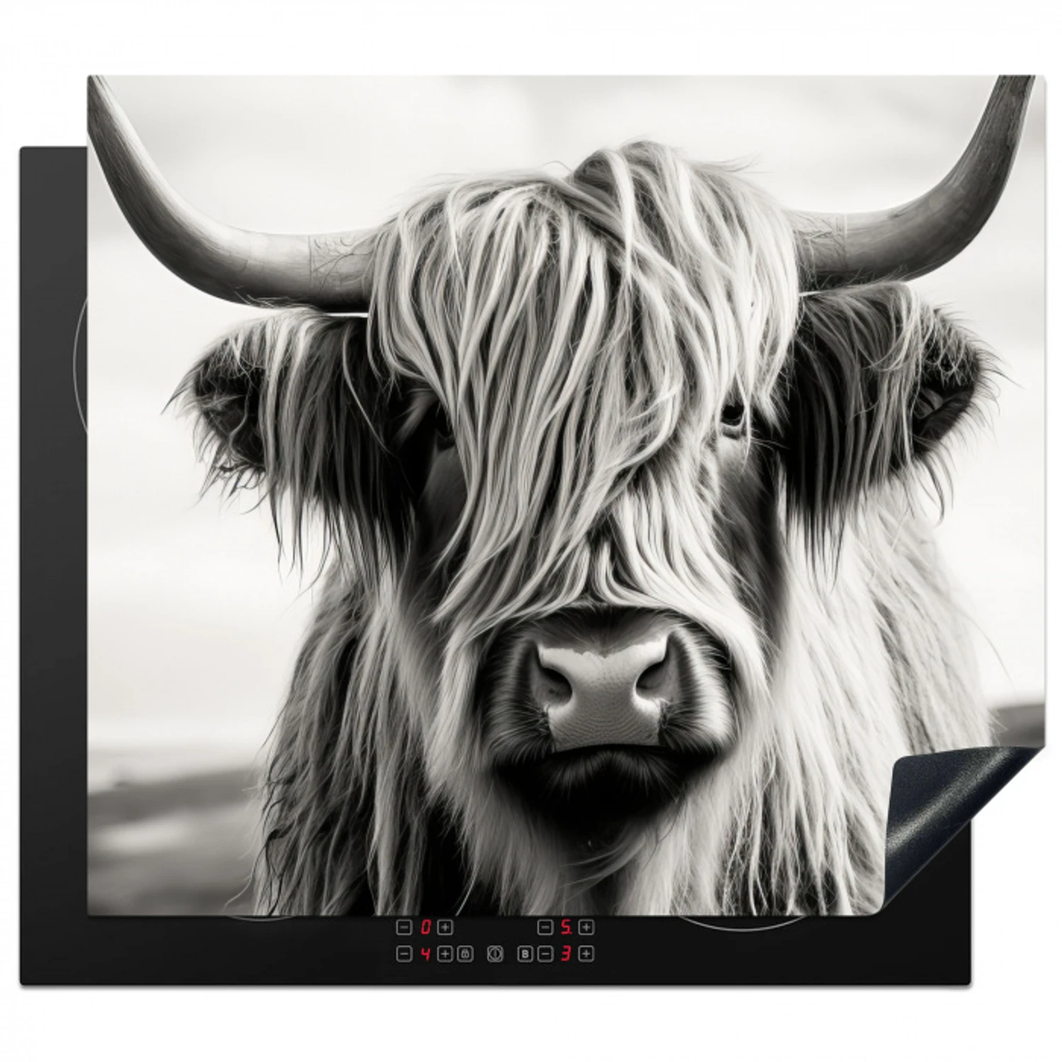 Schotse hooglander - Zwart-wit - Koe - Dieren Inductie beschermer vinyl 3mm middel -3d