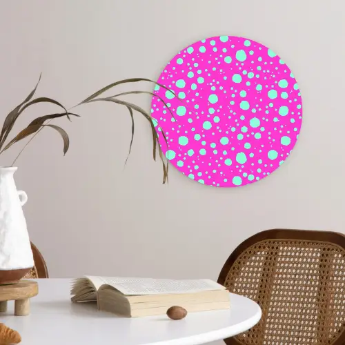 Stippen - Mint - Neon - Fuchsia Wandcirkel plexiglas klein 852 -sfeer4