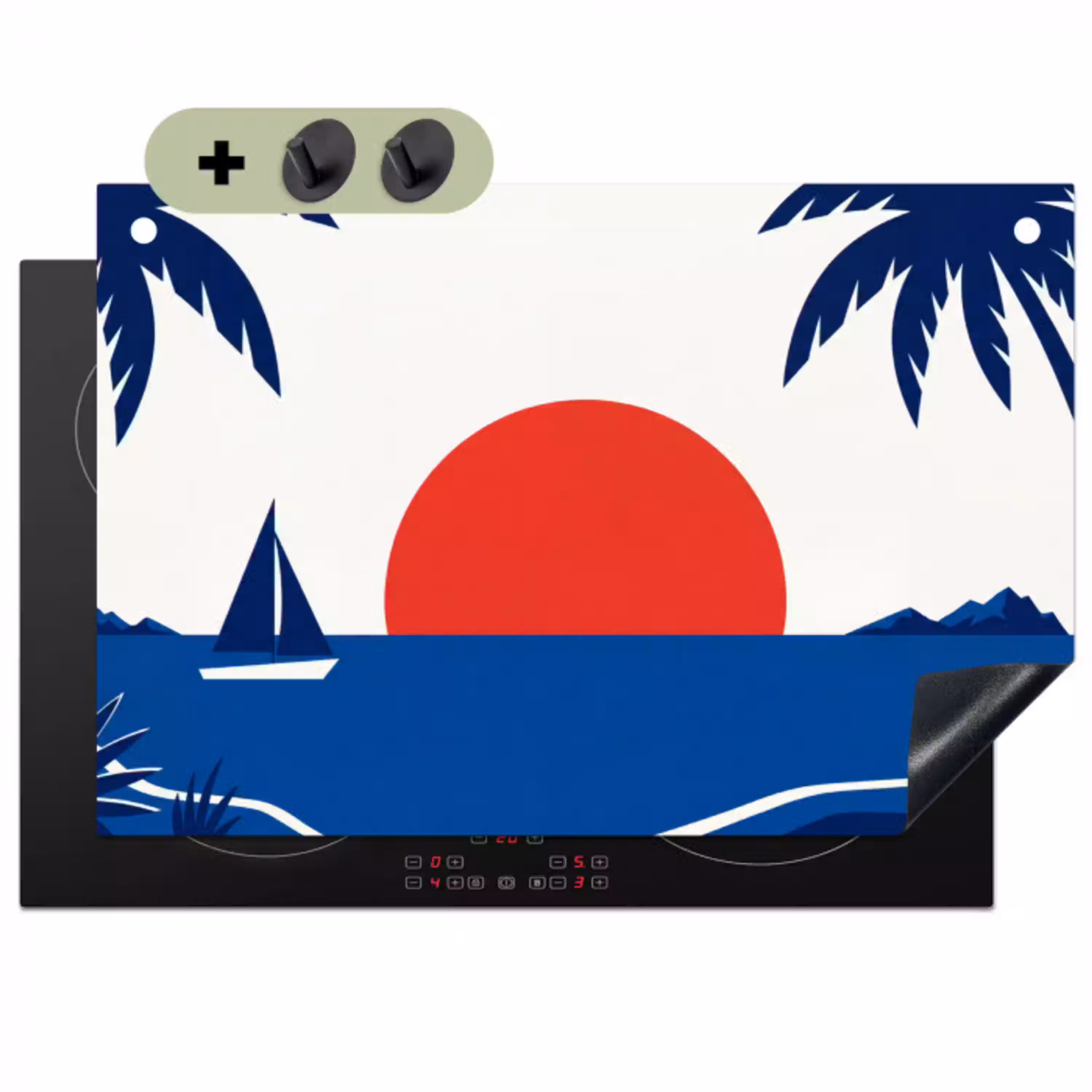 Zonsondergang - Zee - Palmboom - Tropisch - Modern Inductie beschemer met haakjes klein -3d