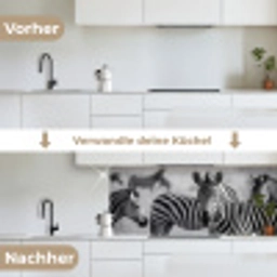Zebra's - Zwart - Wit keuken achterwand 2 middel -voor-na_DE