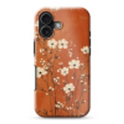 Bloemen - Wit - Subtiel - Roestkleur Toughcase MagSafe Apple iPhone 17 klein -3d