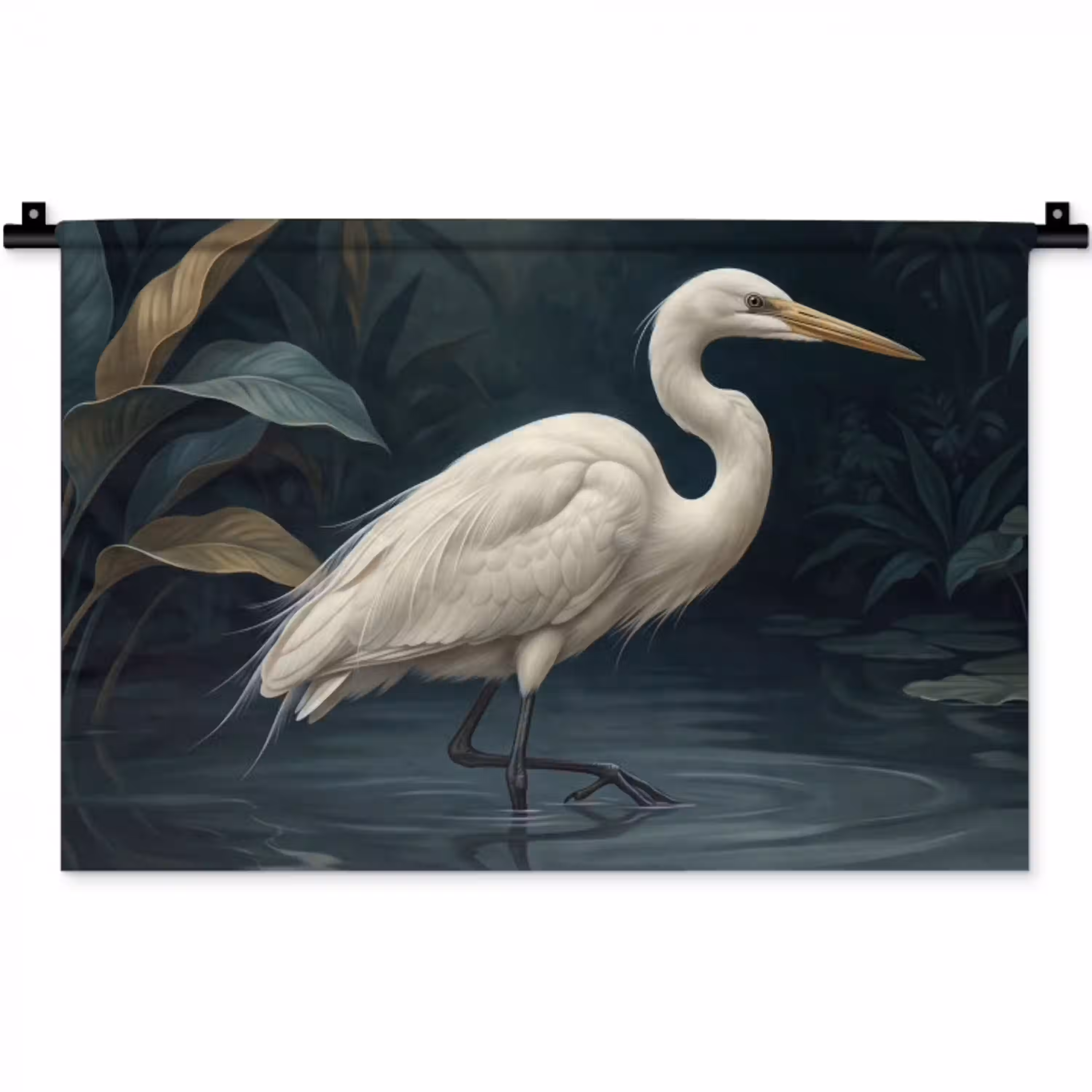 Reiger - Water - Natuur - Modern - Wit Wandkleed katoen klein -zz3d