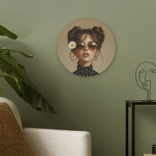 Vrouw - Beige - Bloem - Modern - Portret Akoestische PET Vilt - Rond klein -sfeer2