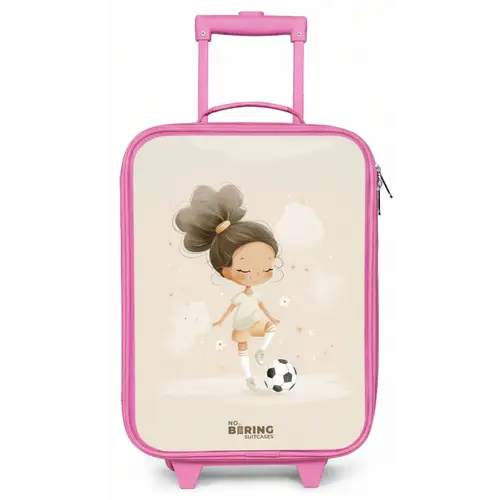 Meisje met een voetbal in beige kleuren Kinderkoffer - Roze klein -zz3dotto