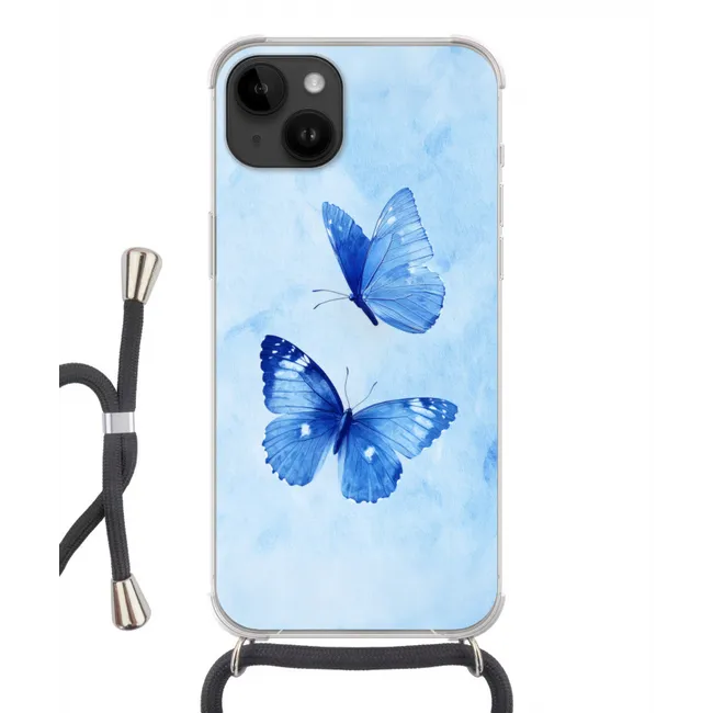 Handyhülle mit Band - Schmetterlinge - Ornamental - Blau
