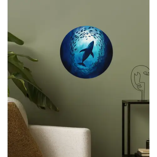Walvis - Vissen - Donkerblauw Wandcirkel behangsticker klein -sfeer2