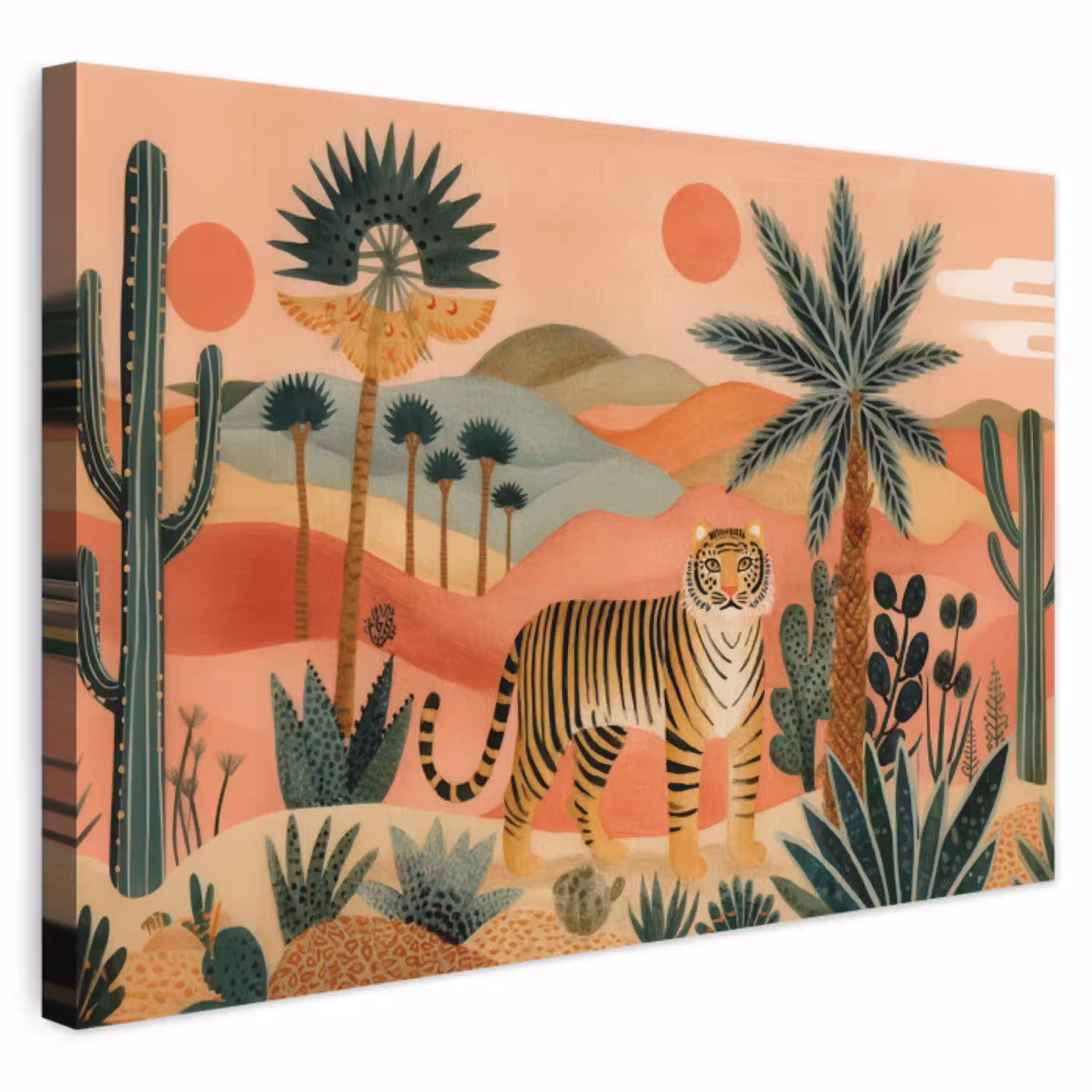 Tijger - Palmen - Cactus - Oranje canvas 2cm klein -3d