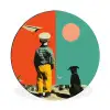 Retro - Jongen - Hond - Rood - Groen Wandcirkel aluminium klein -3d