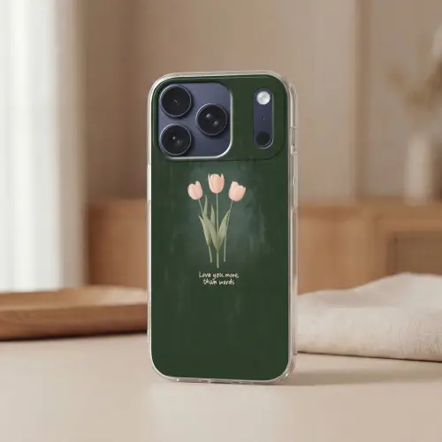Tulpen - Roze - Tekst - Love Telefoonhoesje iPhone 17 Pro klein -sfeer2