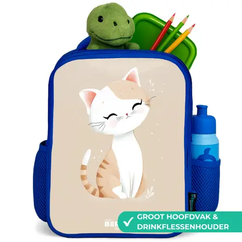 Kitten in de kleuren beige en wit Kinderrugzak - Blauw middel -inhoud_NL