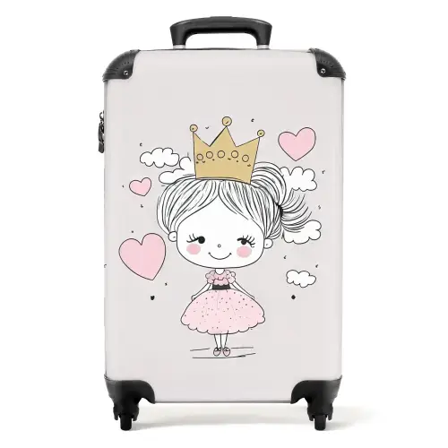 Kleine prinses met hartjes Koffer - NBS - Handbagage middel -productfoto_recht