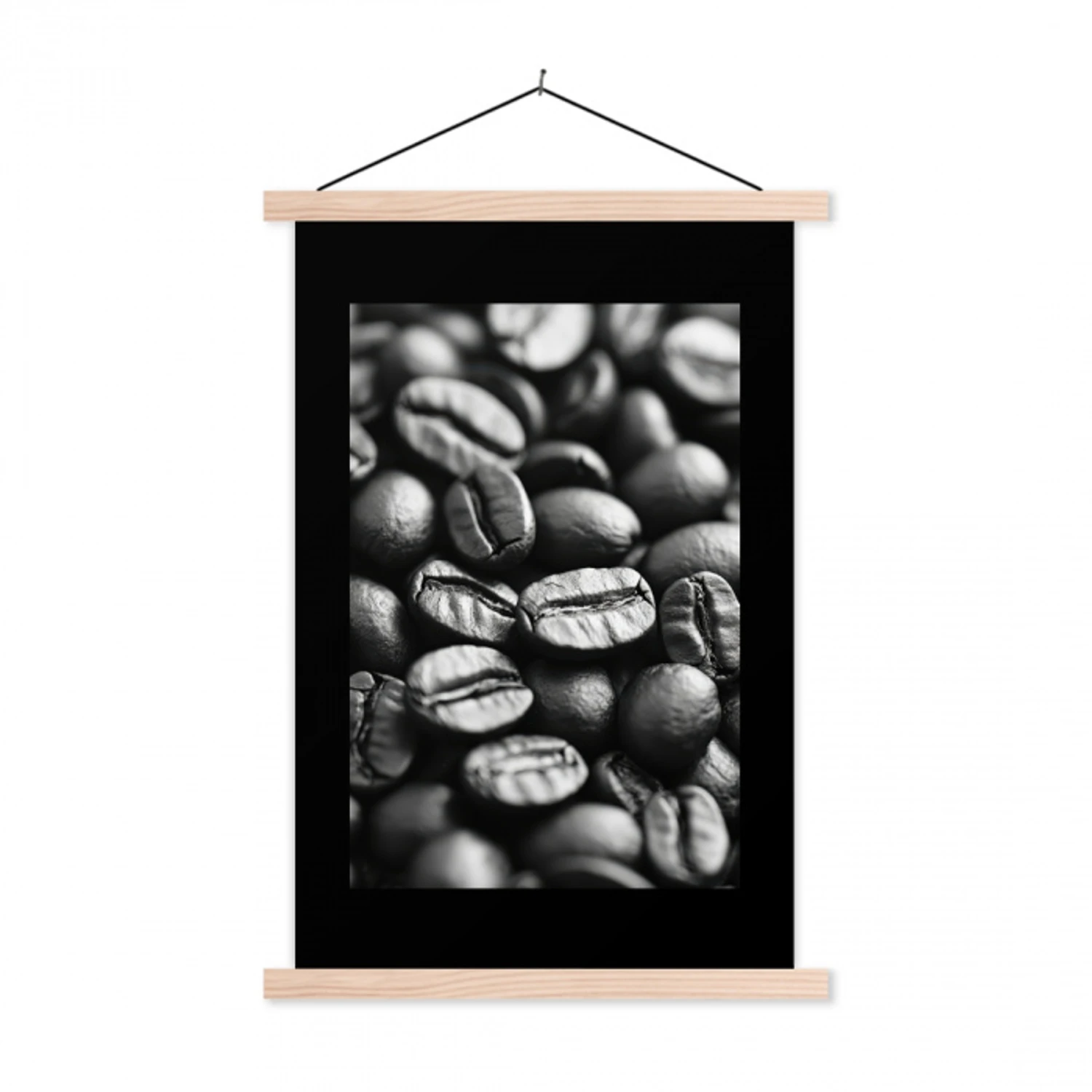 Koffiebonen - Zwart - Vintage textielposter latten blank klein -3d