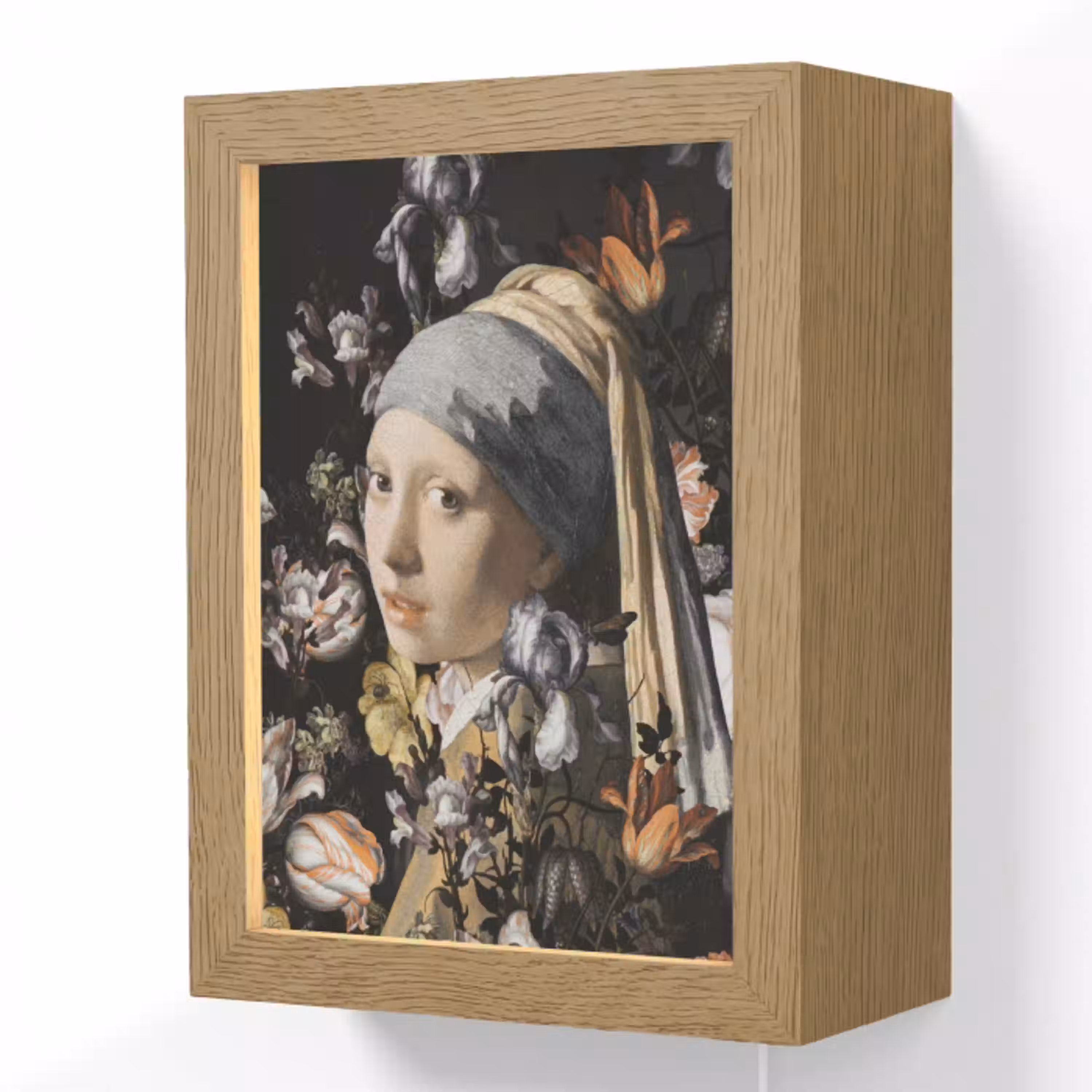 Meisje met de parel - Johannes Vermeer - Bloemen Light Box met kabel (Wandlamp) klein -3d
