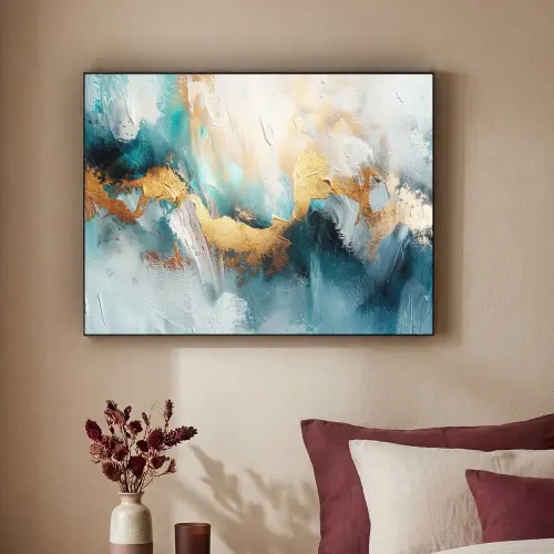 Abstract - Kunst - Gold - Blauw Textielframe - compleet frame klein -sfeer1