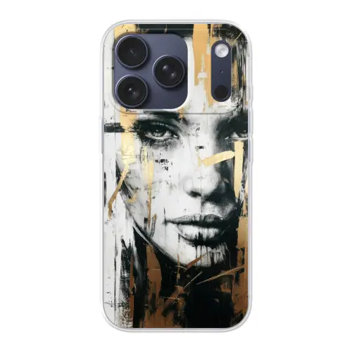 Portret - Vrouw - Penseelstreken - Goud Telefoonhoesje iPhone 17 Pro klein -3d