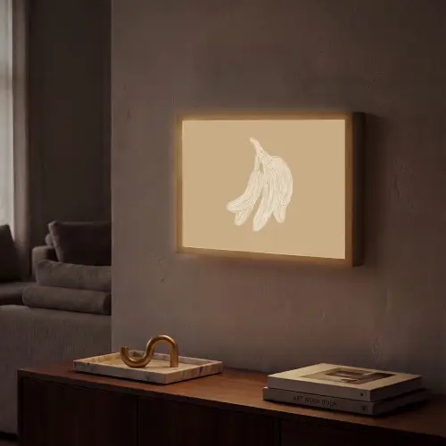 Bananen - Beige - Lijntekening - Minimalistisch Light Box met batterij (Wandlamp) middel -sfeer1