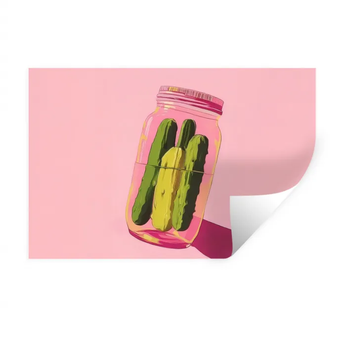 Augurken - Pot - Schaduw - Roze Muursticker klein -3d
