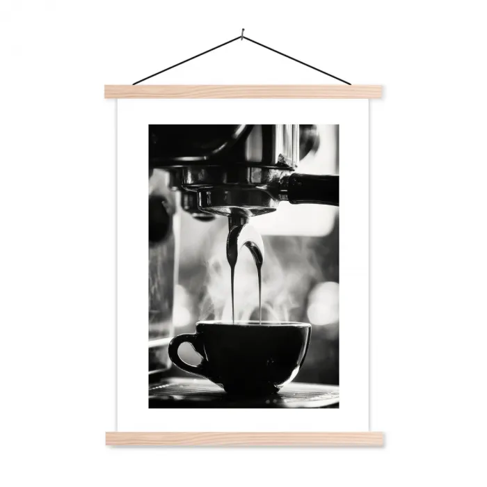 Coffee - Espresso - Koffiemachine - Kop textielposter latten blank klein -3d