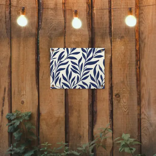 Bladeren - Klimop - Donkerblauw tuinposter los doek klein -sfeer1
