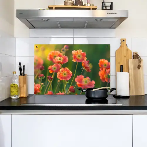 Bloemenveld - Zonnestralen - Oranje Inductie beschemer met haakjes klein -sfeer2